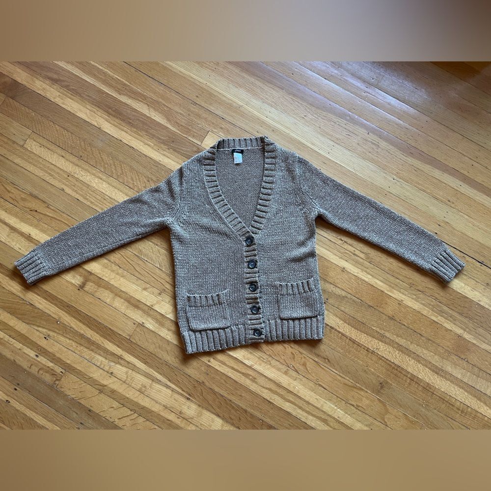 GOLD metallic J. Crew cardigan sweater chunky knit holiday party M S golden